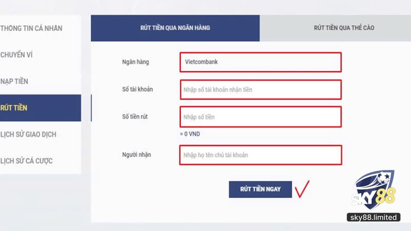 Rút tiền nhanh, an toàn tại Sky88